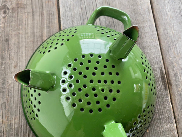 Vintage Enamel Metal Green Colander