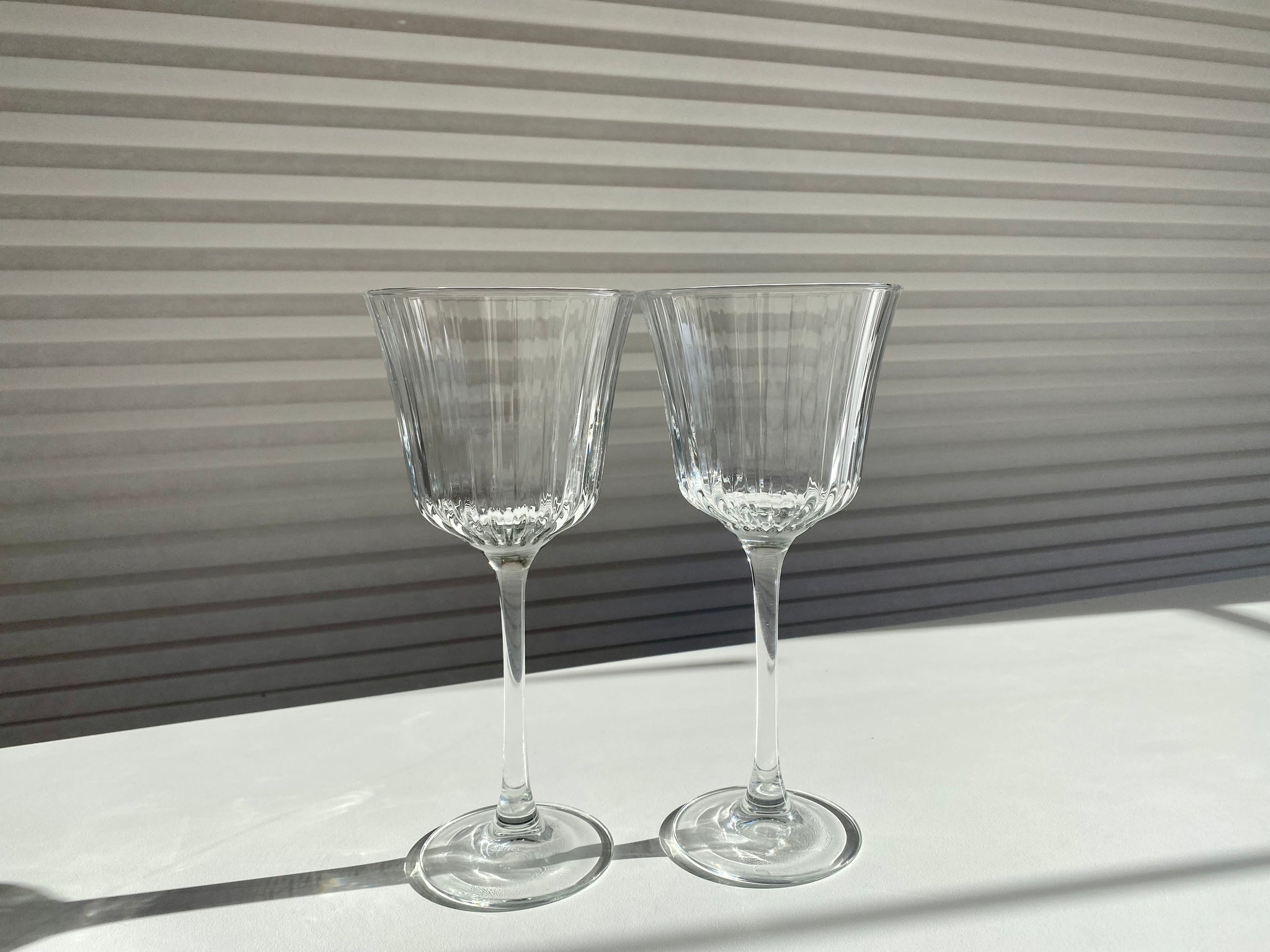 Set of 2 Vintage French Large Ribbed Wine Glass