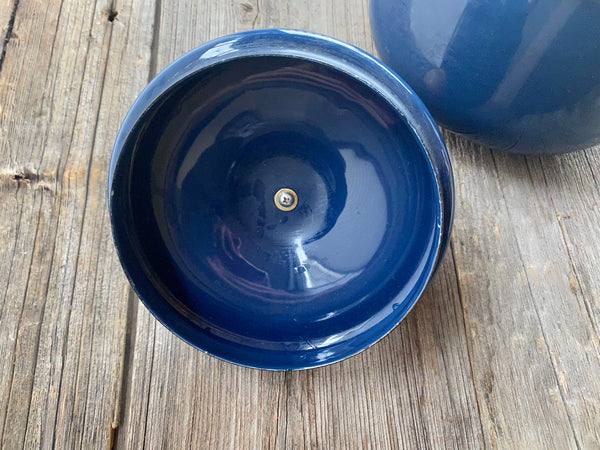 Vintage Enamel Metal Blue Fondue Pot