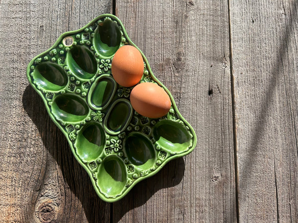 Vintage Emerald Green Ceramic Egg Platter Dish