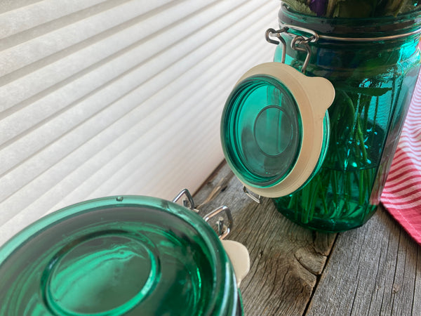 Set of 2 Vintage Green Jars