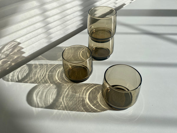 Set of 4 Vintage Dominion Glass Smoked Glass Tumbler