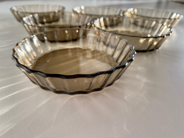 Individual Vintage Arcopal Smoked Glass Mini Tart Dish