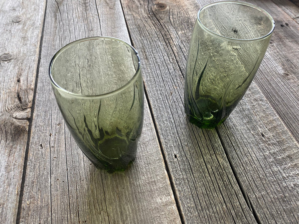 Set of 2 Vintage Anchor Hocking Green Central Park Drinking Glasses