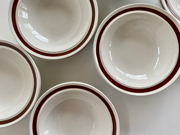 Vintage Individual Genuine Stoneware Brown Rimmed Speckled Berry Bowls