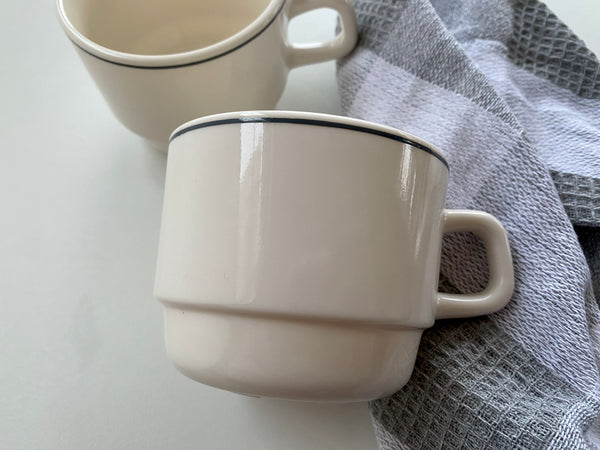 Set of 2 Vintage Arc France Grey Band Stackable Mug