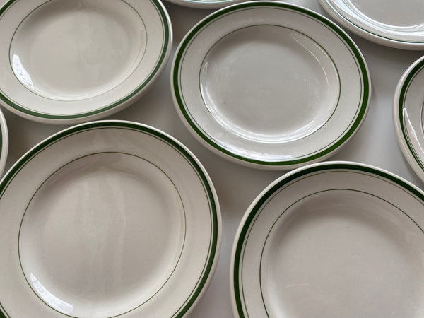 Individual  Burslem England Green Rim Bread and Butter Plates