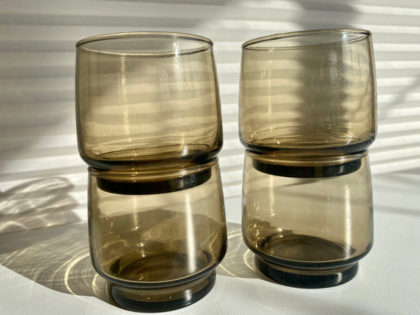 Set of 4 Vintage Dominion Glass Smoked Glass Tumbler