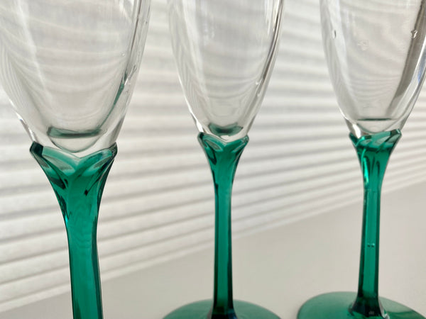 Set of 4 Libbey Green Domaine Champagne Flutes