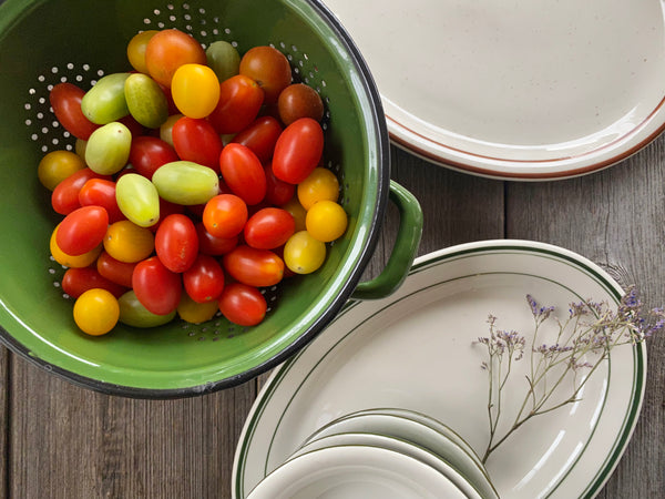 Vintage Enamel Metal Green Colander