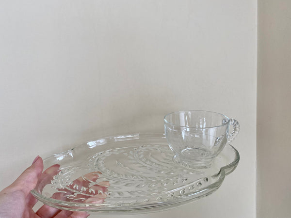 Vintage Individual Federal Glass Snack Tray and Teacup (2-Piece)