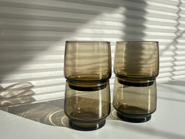 Set of 4 Vintage Dominion Glass Smoked Glass Tumbler