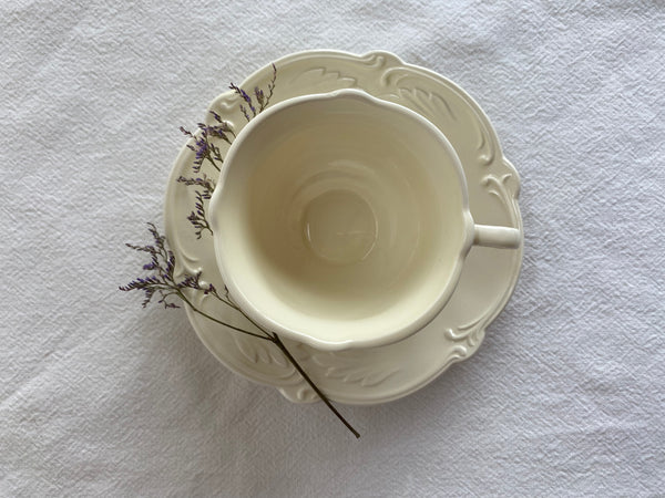 Vintage Faiencerie De Gien Rocaille Cream Teacup and Saucer (2-Piece)