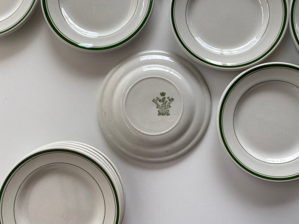 Individual  Burslem England Green Rim Bread and Butter Plates