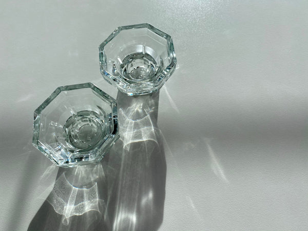 Set of 2 Octagonal Clear Glass Candle Holder