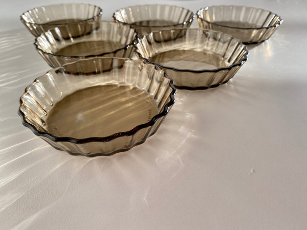 Individual Vintage Arcopal Smoked Glass Mini Tart Dish